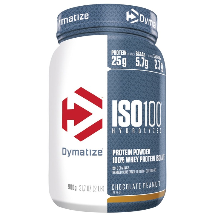 Dymatize ISO 100 Fehérjepor, Csokoládé/Mogyoróvaj ízű, 900 g