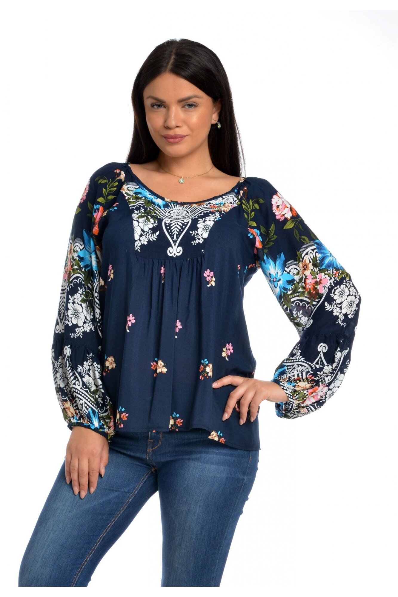 Bluza Dama Platca Bleumarin cu Maneca Bufanta, M