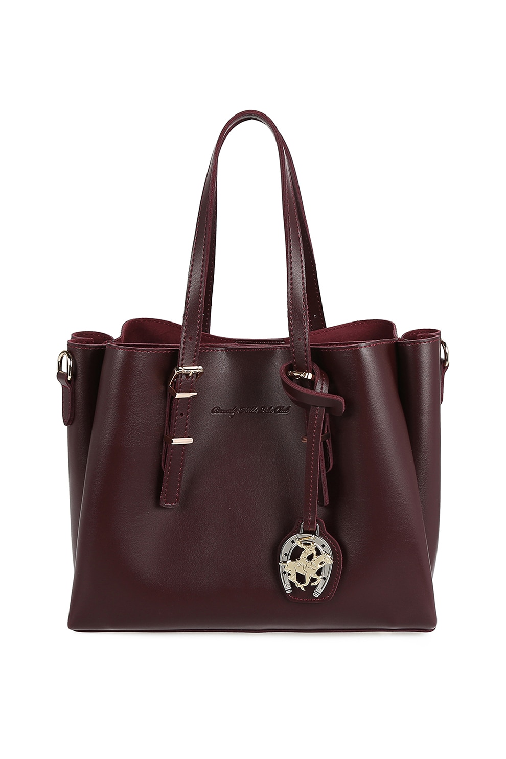 Beverly Hills Polo Club, Geanta tote din piele ecologica cu accesoriu logo metalic, Violet Aubergine