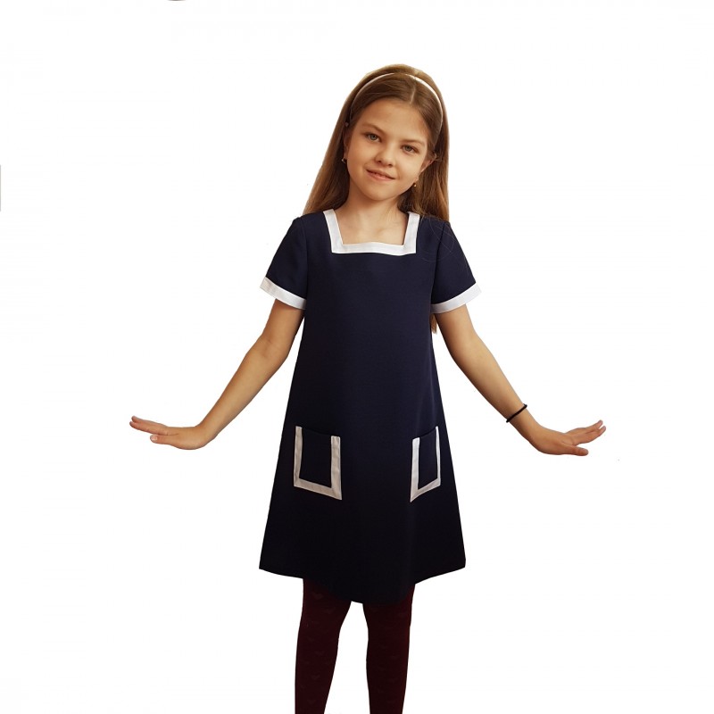 Sarafan Maralis 195S, culoare bleumarin cu alb, Bleumarin/Alb