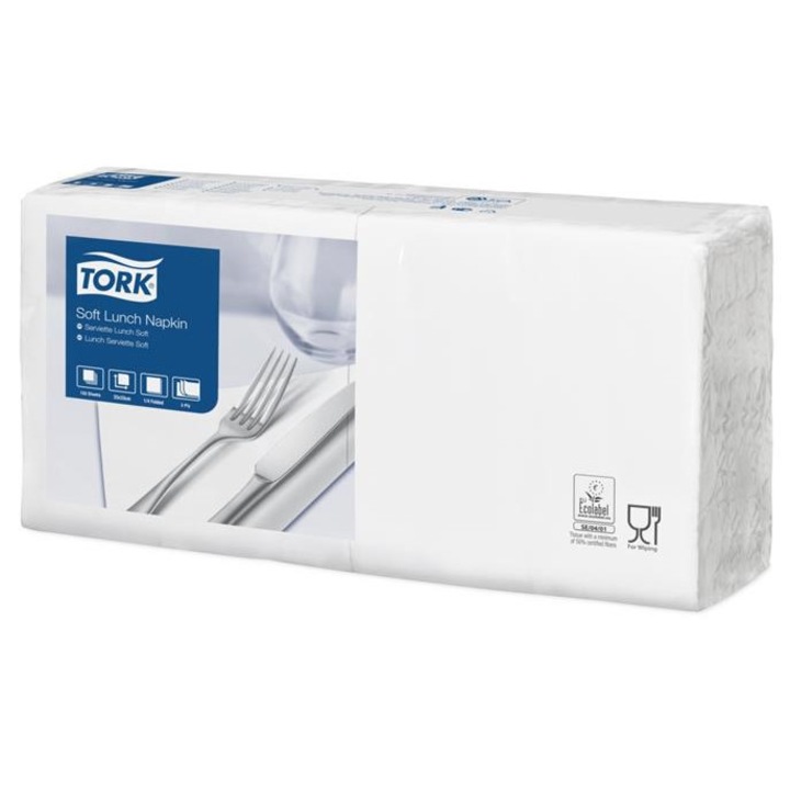 Servetele pliate, Tork, Lunch, 33x33 cm, 200 coli, 1/4, Alb