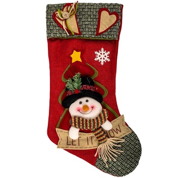 Cizma decorativa de Craciun, model 3D om de zapada, 40 cm, rosu/gri Cizma decorativa de Craciun, model 3D om de zapada, 40 cm, rosu/gri