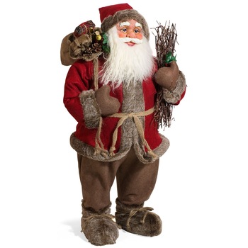 Figurina Mos Craciun cu lemne si sac de cadouri, DecorCasa, 82 cm Figurina Mos Craciun cu lemne si sac de cadouri, DecorCasa, 82 cm