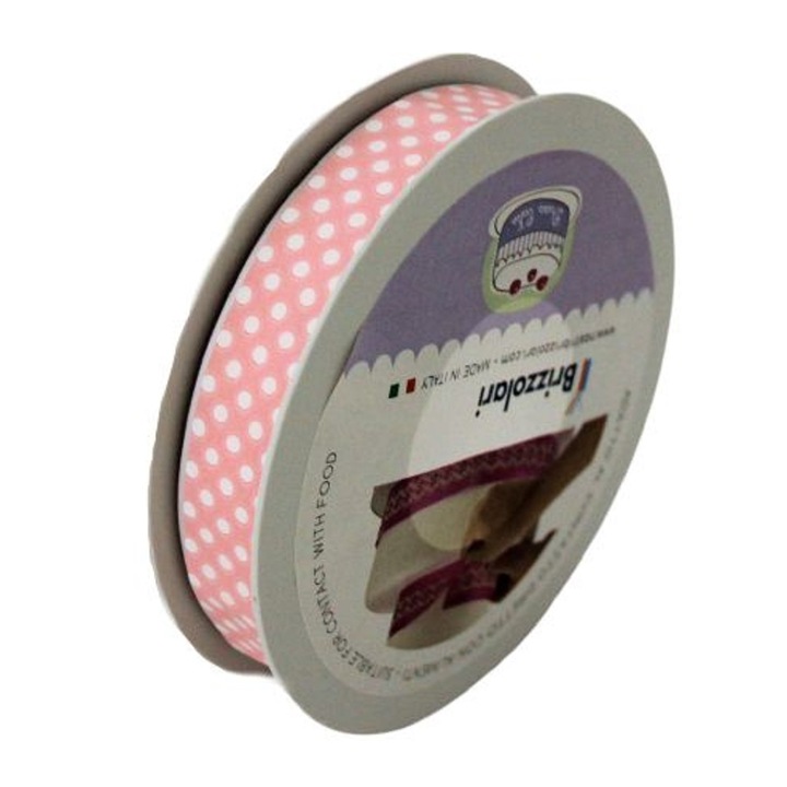 Banda decorativa Cake Dress pentru torturi si prajituri 20mmx20m, MiniDots roz