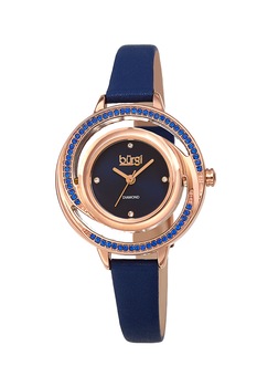 BURGI, Ceas analog decorat cu cristale® si diamante, Bleumarin BURGI, Ceas analog decorat cu cristale® si diamante, Bleumarin
