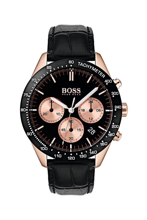 Boss Hugo Boss, Часовник с кожена каишка, Черен