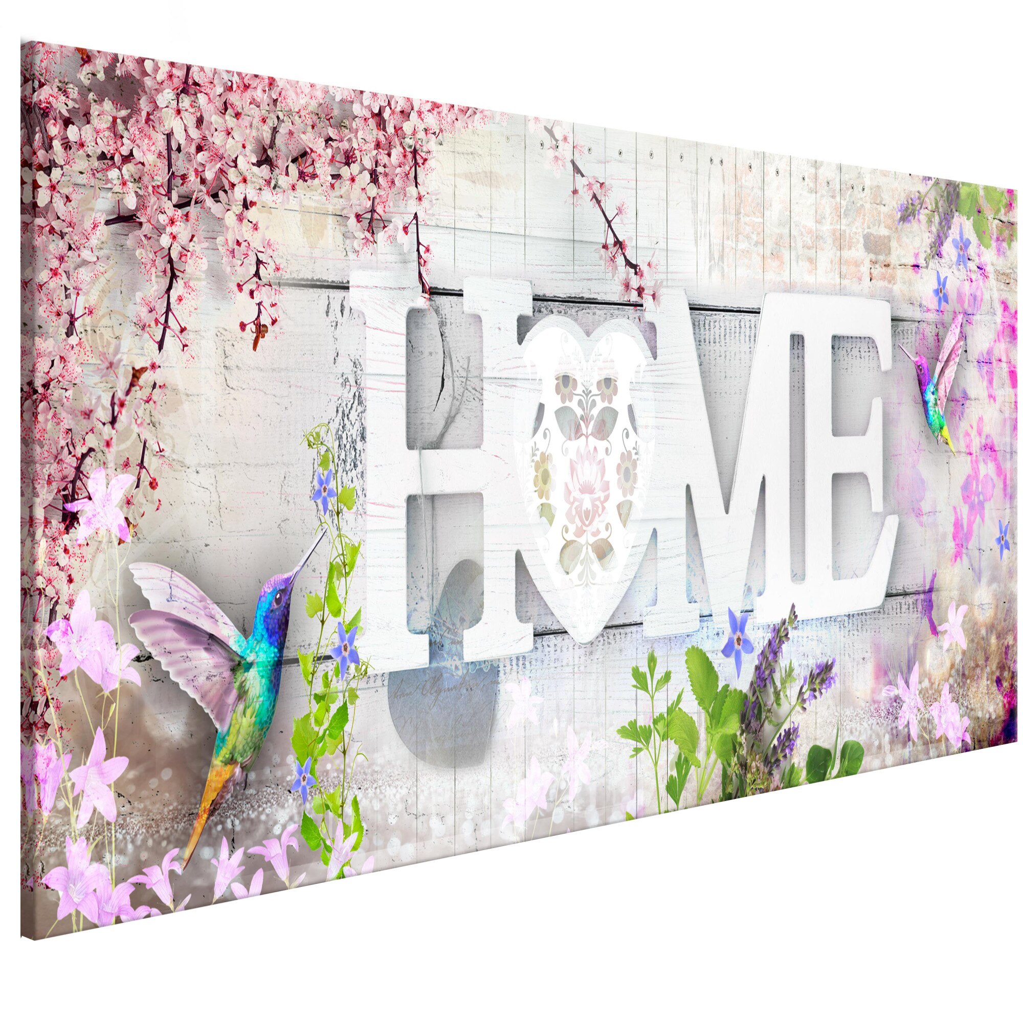 Tablou canvas - Acasa Si colibri roz Ingust - 135 x 45 cm