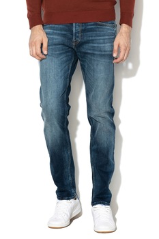 Jack&Jones, Blugi comfort fit cu aspect decolorat Mike, Albastru, W31-L32 Jack&Jones, Blugi comfort fit cu aspect decolorat Mike, Albastru, W31-L32