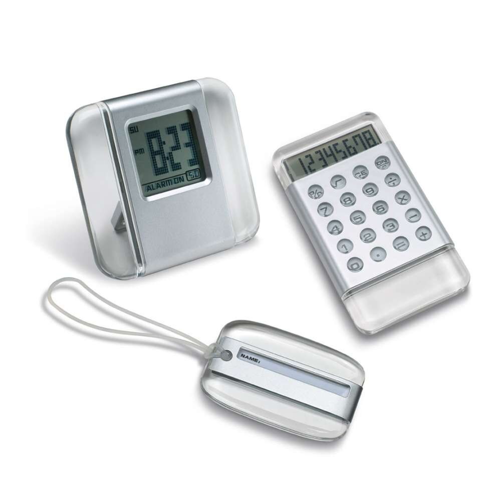Set calculator buzunar cu ceas si tag bagaj
