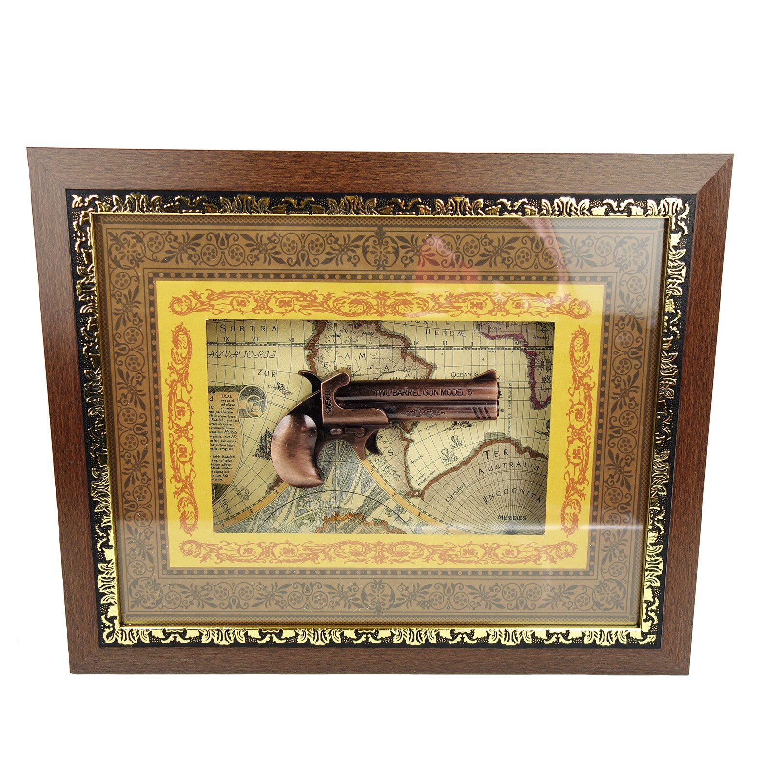 Tablou cu pistol Two Barrel Gun Model 5, si harta lumii in Epoca Moderna