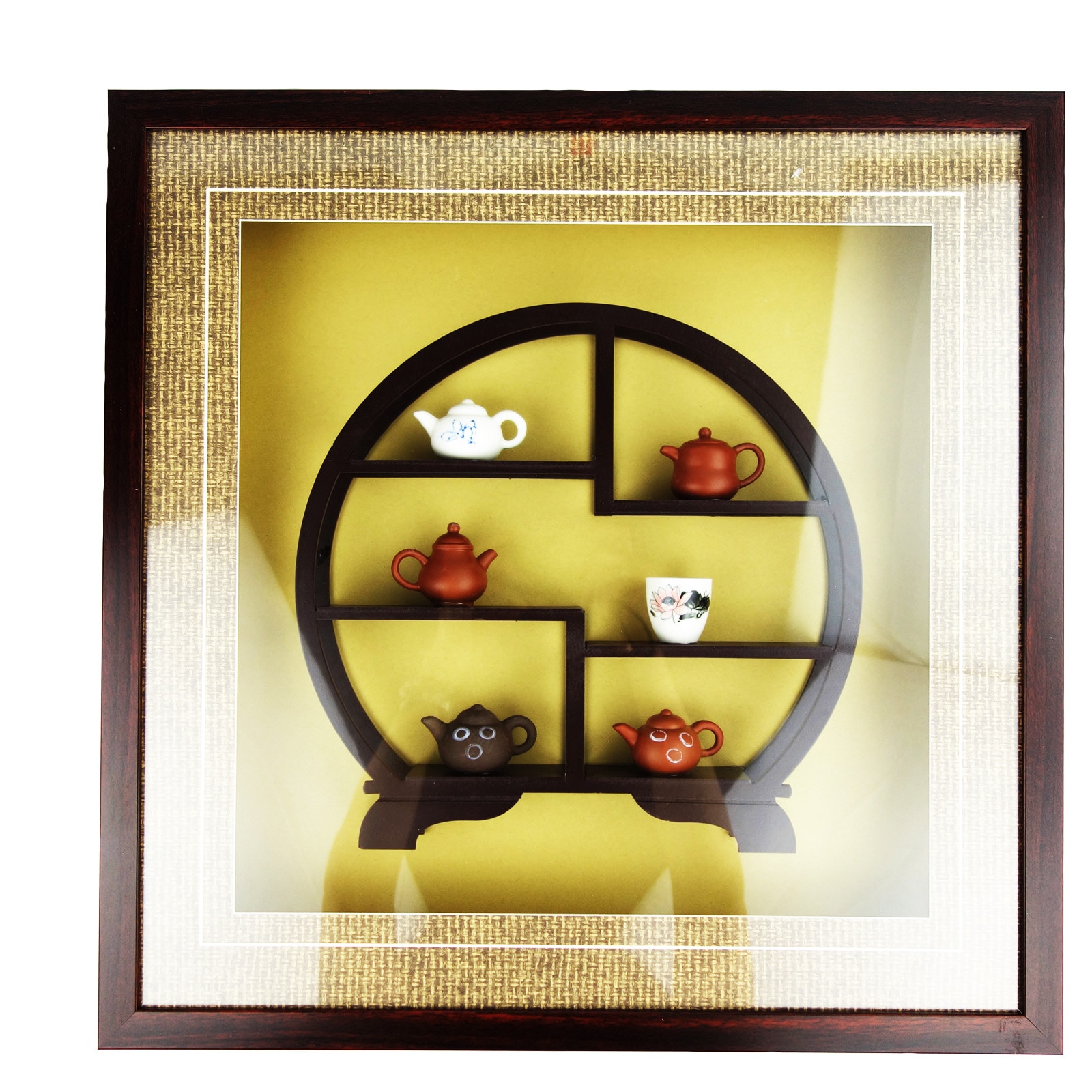 Tablou 3D, cu 6 ibrice si cescute din ceramica pe un suport din lemn