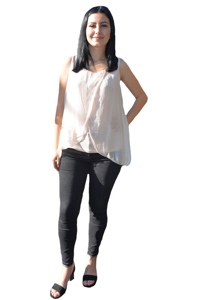 Bluza tip maieu lejer, cu decolteu rotund cu fronseuri,D&J Exclusive, Roz Pudra