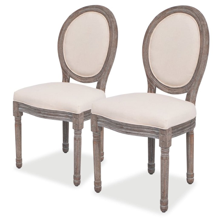 Set scaune de bucatarie vidaXL, 2 buc., crem, material textil, 50 x 56 x 95,5 cm, 14.2 kg