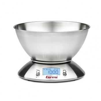 Cantar de bucatarie electronic cu bol inox mare Girmi, capacitate max. 5 kg, diviziune 1g, functie tare si zero Cantar de bucatarie electronic cu bol inox mare Girmi, capacitate max. 5 kg, diviziune 1g, functie tare si zero