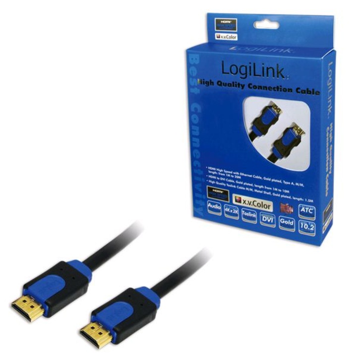 Кабел LogiLink, 2 x HDMI, 10 м, черен/син