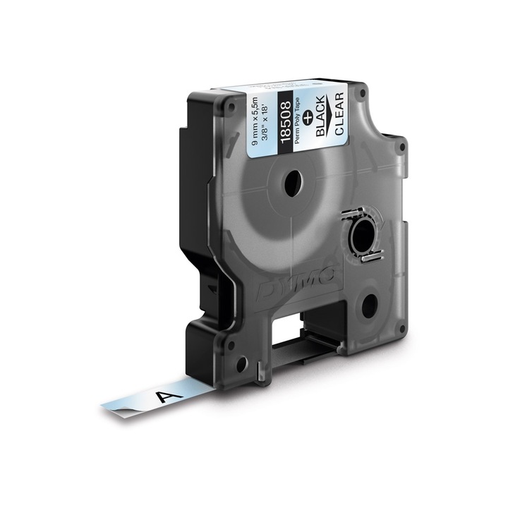 DYMO DY18508 ID1 Ipari címke matricák, permanens poliészter, 9 mm x 5,5 m, fekete / átlátszó