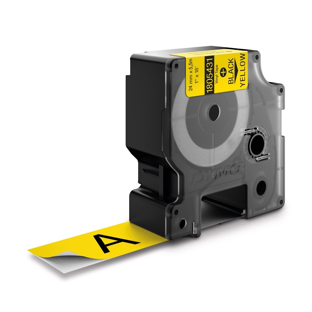 Etichete industriale autocolante, DYMO ID1 vinil, 24mm x 5.5m, negru/galben, 1805431