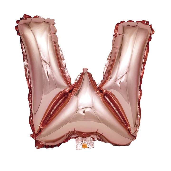 Rózsaarany fém fólia lufi, Mirific Party, W betű, 40 cm, korall, rózsaszín