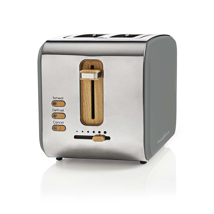 Тостер Nedis, Степени на затопляне 6, Неръждаема стомана, 900W, Сив