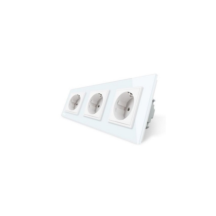 Троен изход със стъклена рамка Livolo, бял