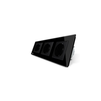 Priza tripla cu rama din sticla Livolo, Negru Priza tripla cu rama din sticla Livolo, Negru