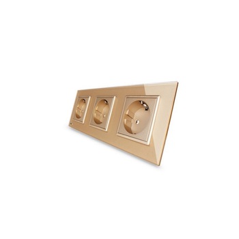 Priza tripla cu rama din sticla Livolo, Auriu Priza tripla cu rama din sticla Livolo, Auriu