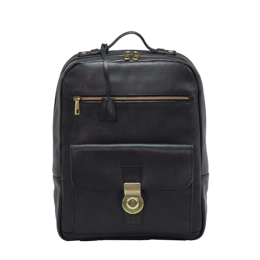 Rucsac din piele naturala vachetta, cu suport de laptop / tableta, negru 8998