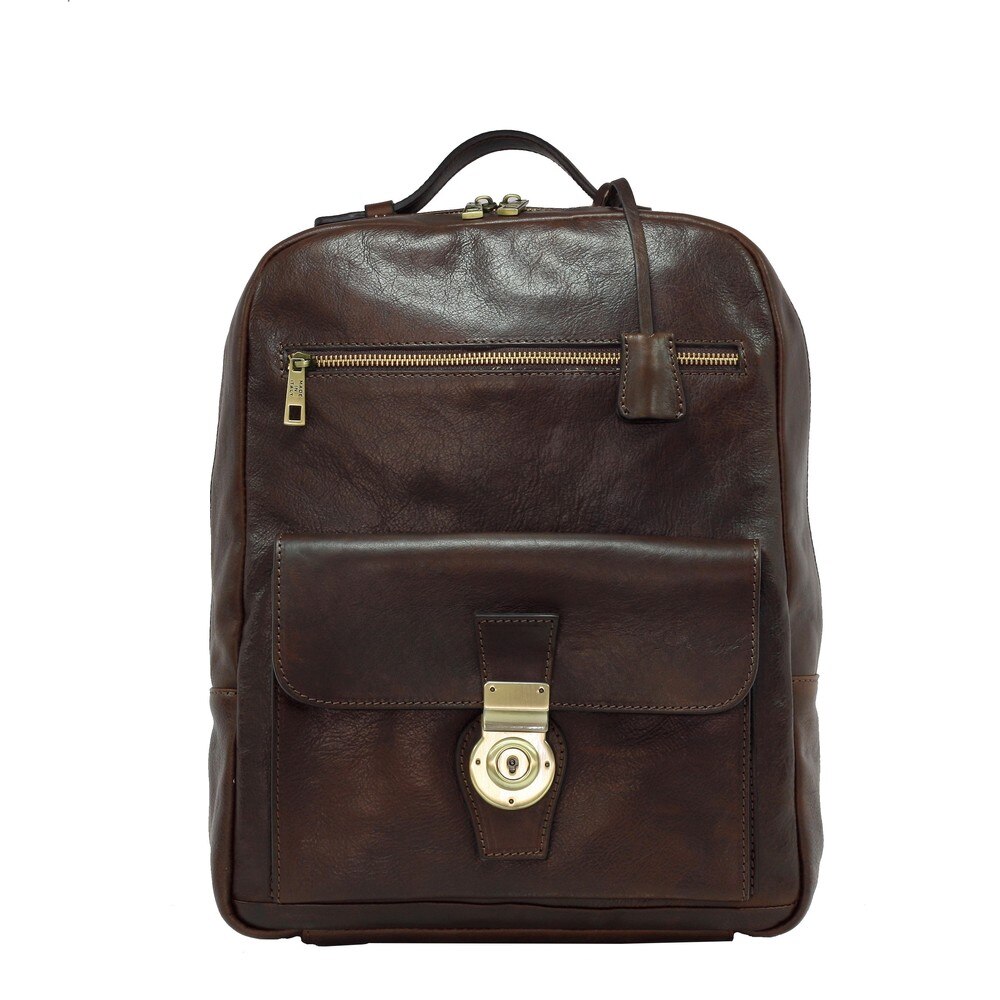 Rucsac din piele naturala vachetta, cu suport de laptop / tableta, maro 8998B