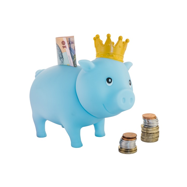 Pusculita It's a Boy, din plastic moale, pentru monede si bancnote, 165 x 135 mm, refolosibila, nu se sparge