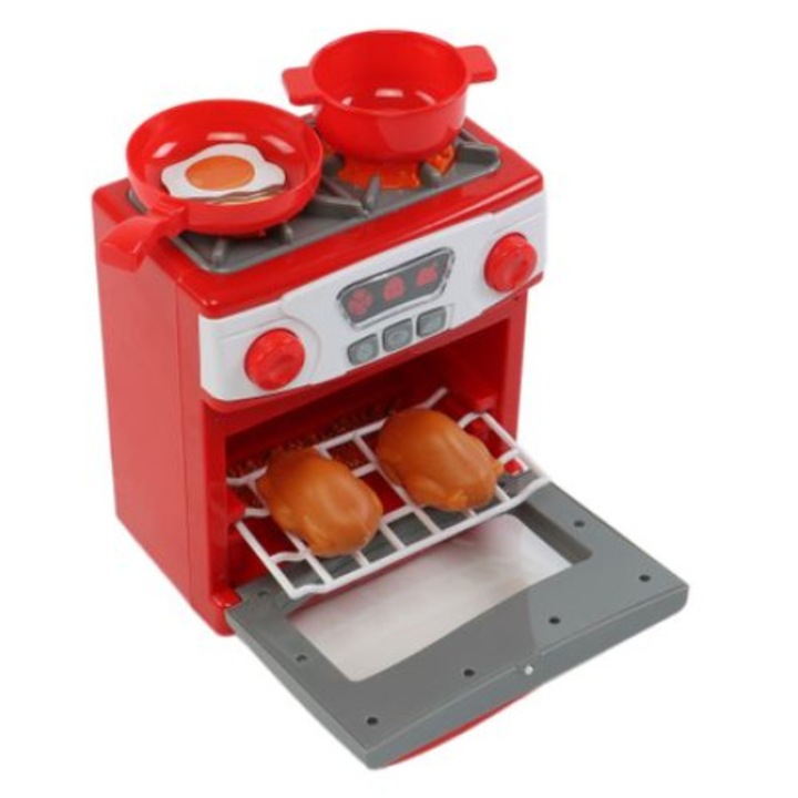 Set aragaz de jucarie MalPlay cu sunete si lumini si accesorii incluse, Rosu