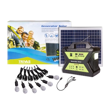 Kit solar fotovoltaic cu panou solar 30 W, acumulator 12V/17Ah, 6 becuri LED, lanterna, 4xUSB, radio & MP3 player Kit solar fotovoltaic cu panou solar 30 W, acumulator 12V/17Ah, 6 becuri LED, lanterna, 4xUSB, radio & MP3 player