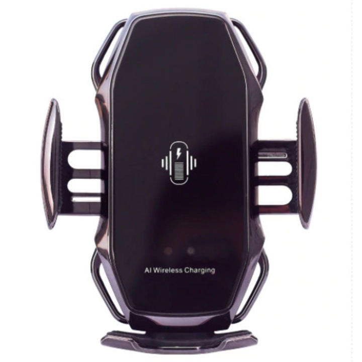 E-smartgadet Autós telefon tartó, Qi, 10W, Vezeték nélküli töltővel, S6 modell, Gyors töltő, 12v / 3,5A, Fekete