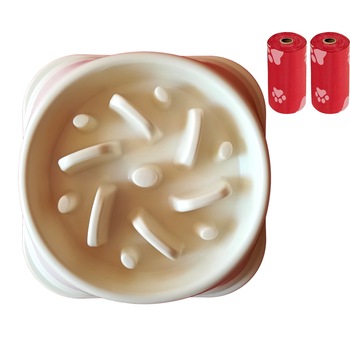 Castron Hranire Lenta Caini FizioTab® si 2 Pungi Igienice, Pentru Prevenirea Indigestiei, Slow Feed Bowl Interactiv Catei, pentru Mancare sau Apa, Antiderapant, Crem Castron Hranire Lenta Caini FizioTab® si 2 Pungi Igienice, Pentru Prevenirea Indigestiei, Slow Feed Bowl Interactiv Catei, pentru Mancare sau Apa, Antiderapant, Crem