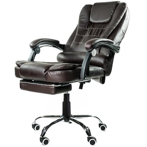 Scaun de birou ergonomic cu suport pentru picioare, Artnico Elgo 3.0, Functie masaj, Piele ecologica, Maro inchis