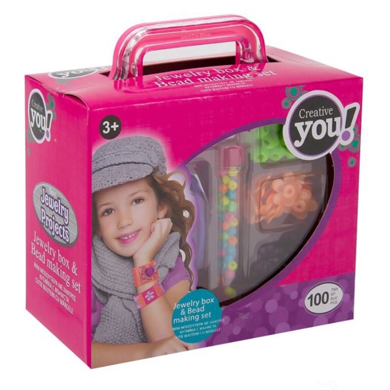 Set Cutie Bijuterii cu 100 margele colorate pentru bratari sau lantic , fete , ATS