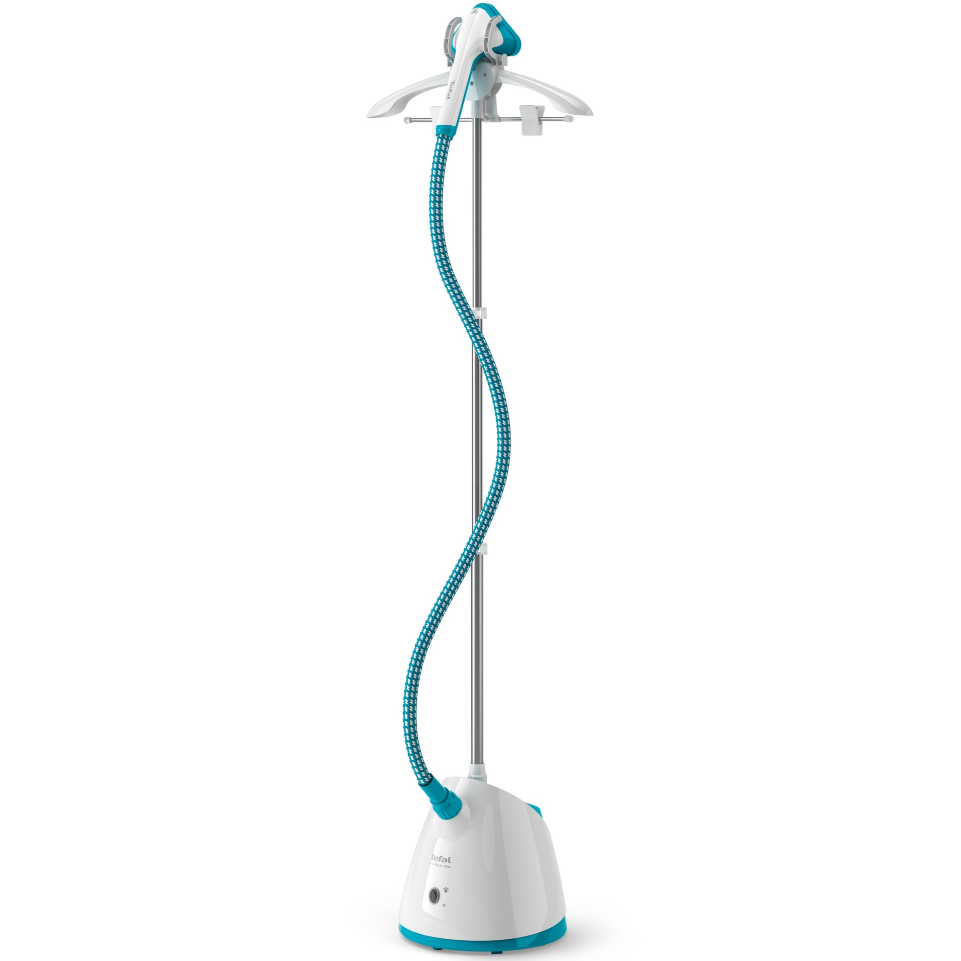 Aparat de calcat vertical Tefal Pro Style One IT2460E0, 1800W, abur variabil 0-37 g/min, recipient apa 1.5 L, 2 nivele cantitate de abur, incalzire rapida in 45s, alb/albastru