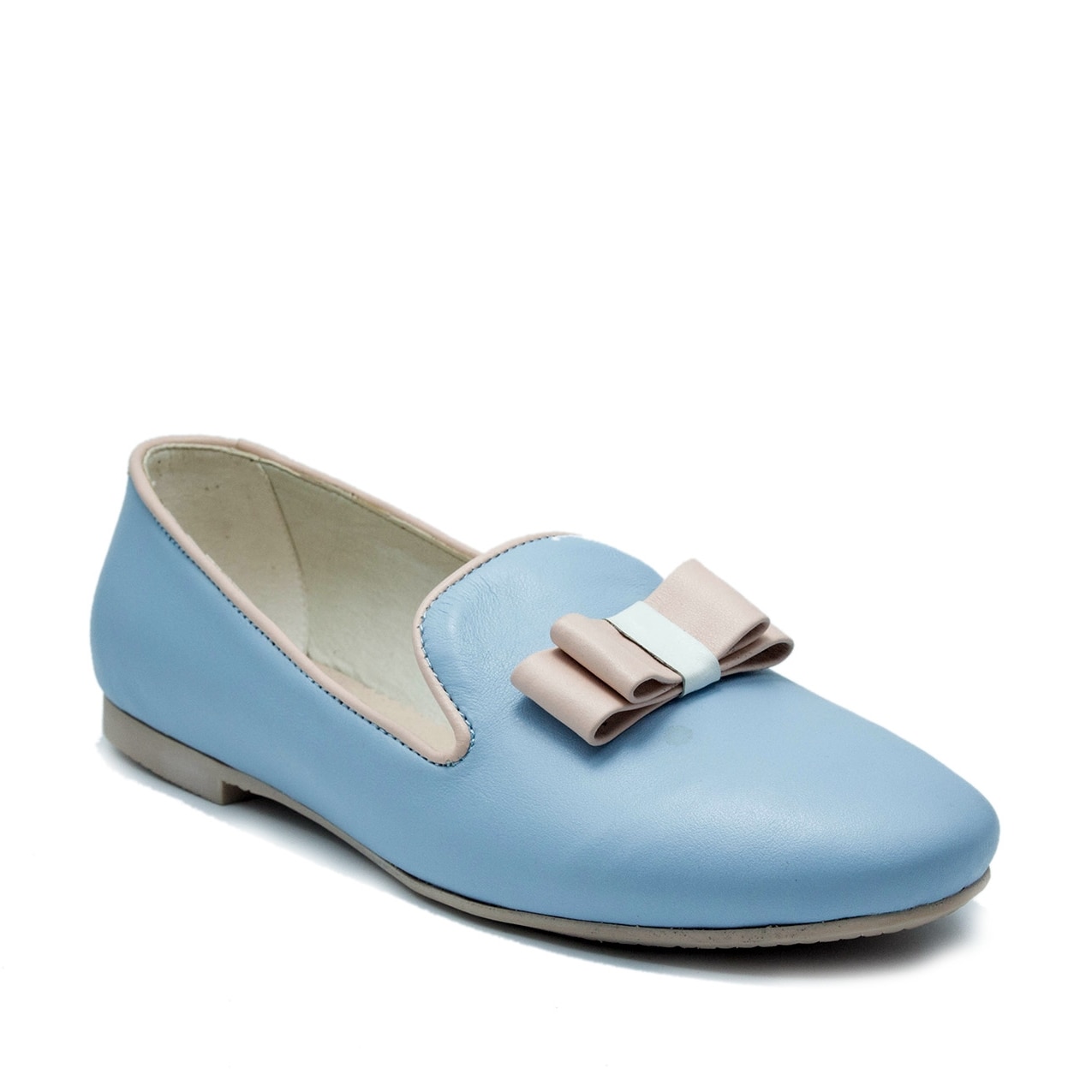 Balerini Donna Mia tip Iglesias, 1627, piele naturala, cu fundita, albastru/bej