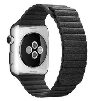 Curea iUni compatibila cu Apple Watch 1/2/3/4/5/6, 44mm, Leather Loop, Piele, Black