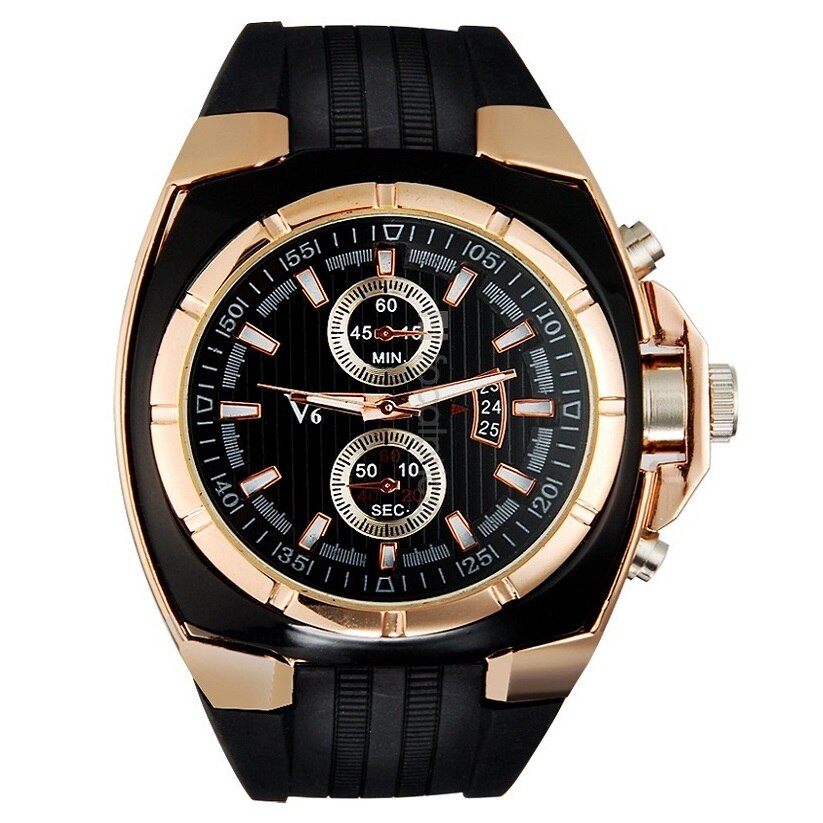 Ceas barbatesc PREMIUM casual, elegant Quartz Super Speed Q111 gold, curea silicon, afisaj analog