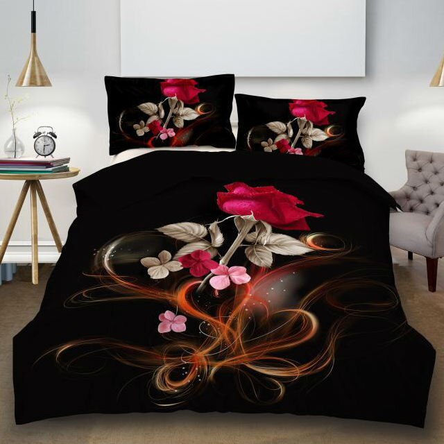 Lenjerie de pat, 3D, cu imprimeu , B-406, 4 piese, Multicolor