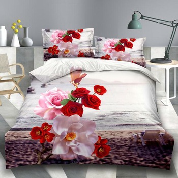 Lenjerie de pat, 3D, cu imprimeu , B-413, 4 piese, Multicolor Lenjerie de pat, 3D, cu imprimeu , B-413, 4 piese, Multicolor