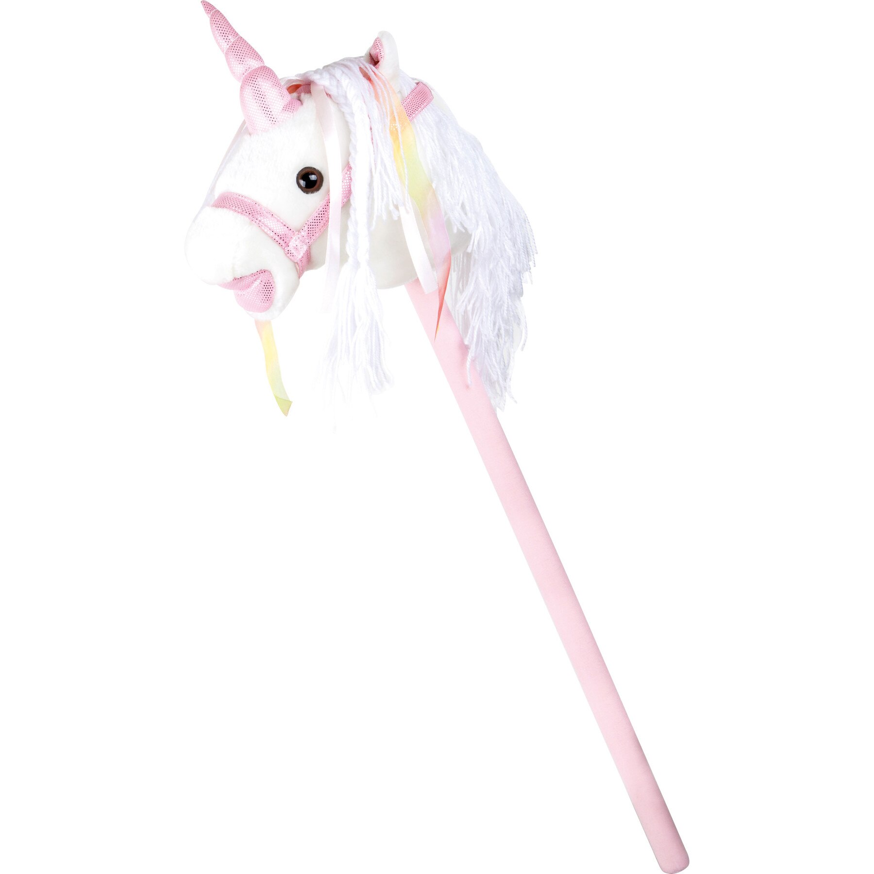 Jucarie Unicorn pe bat, alb, muzical, 90 cm