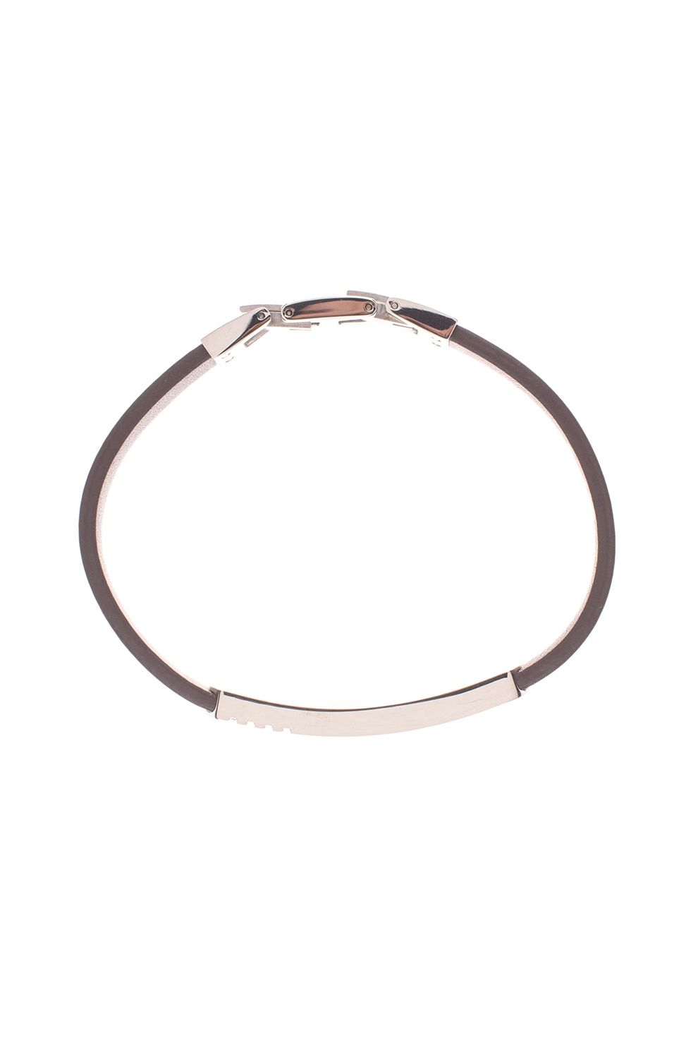 Police, Bratara din piele cu logo metalic, Maro inchis/Argintiu