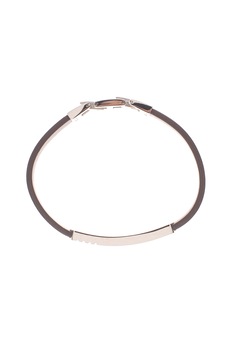 Police, Bratara din piele cu logo metalic, Maro inchis/Argintiu Police, Bratara din piele cu logo metalic, Maro inchis/Argintiu