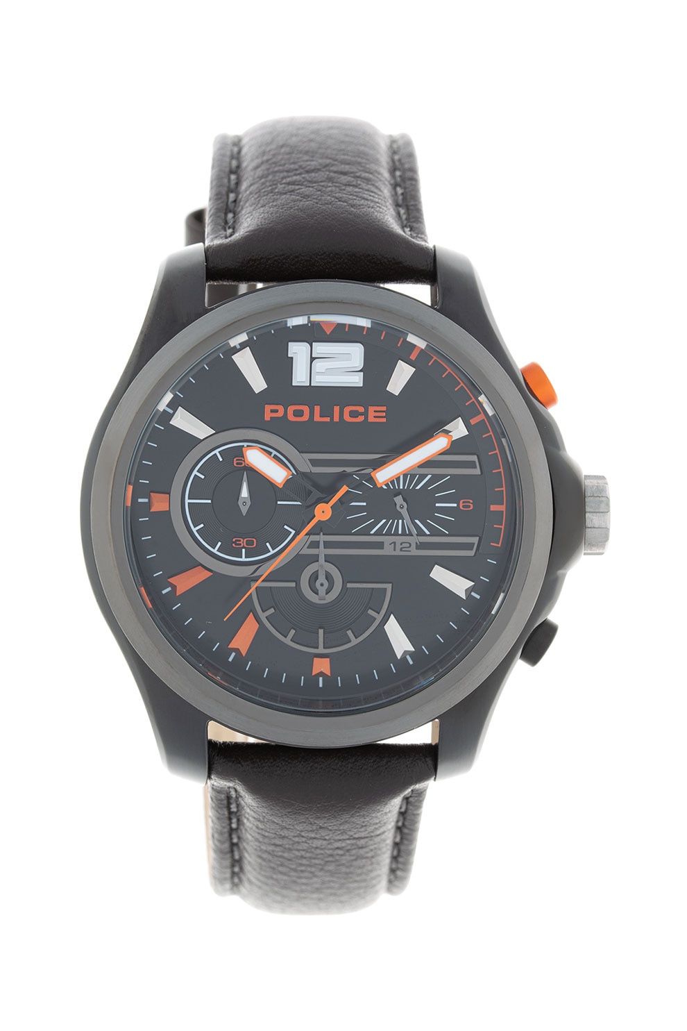 Police, Ceas cronograf cu o curea de piele, Maro inchis/Negru