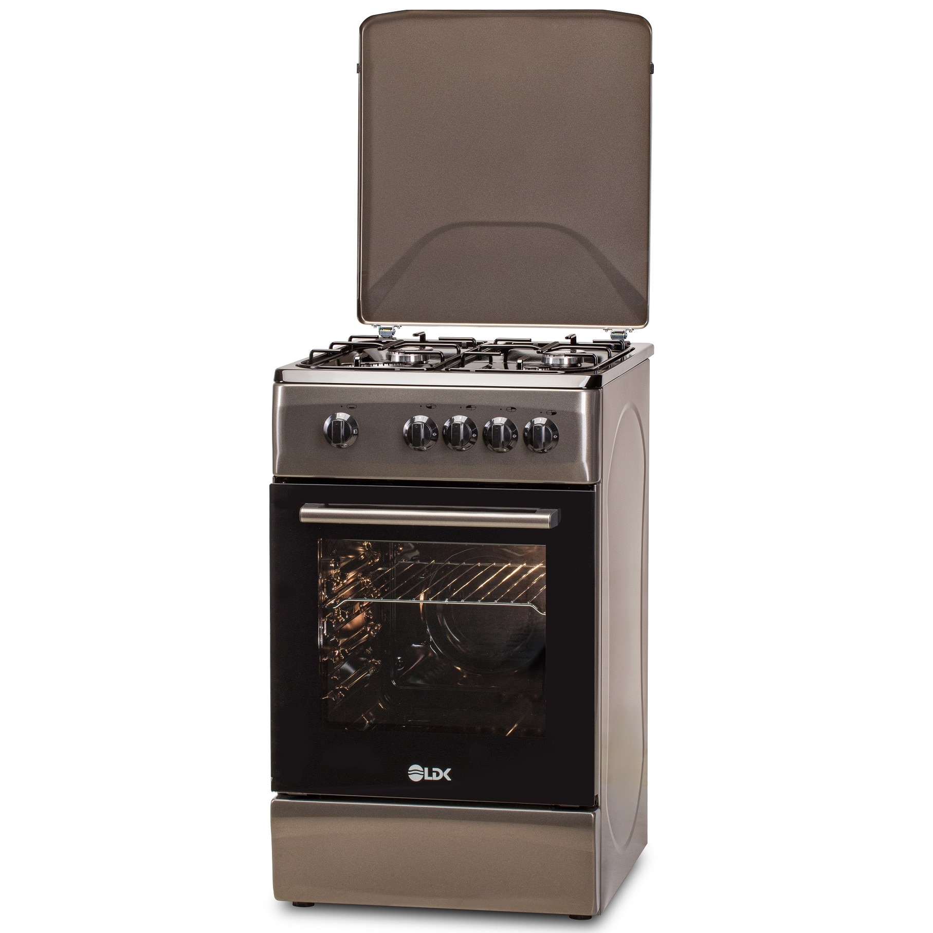 Aragaz LDK 5060 Shiny Grey RMV, Gaz, 4 Arzatoare, Siguranta, Capac metalic, Gri