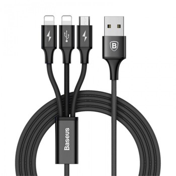 Cablu de date/incarcare Baseus, 3in1 2x Lightning/MicroUSB, Negru Cablu de date/incarcare Baseus, 3in1 2x Lightning/MicroUSB, Negru