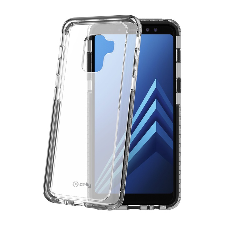 Силиконов гръб Celly HEXAGON, Samsung Galaxy A8 2018, прозрачно/черен