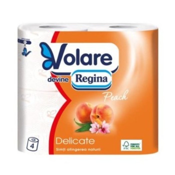 Hartie igienica Volare Regina Peach Delicate trei straturi alba, decor 4 role Hartie igienica Volare Regina Peach Delicate trei straturi alba, decor 4 role