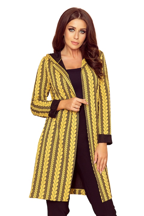 Cardigan cu buzunare si gluga, Mustar deschis, 36